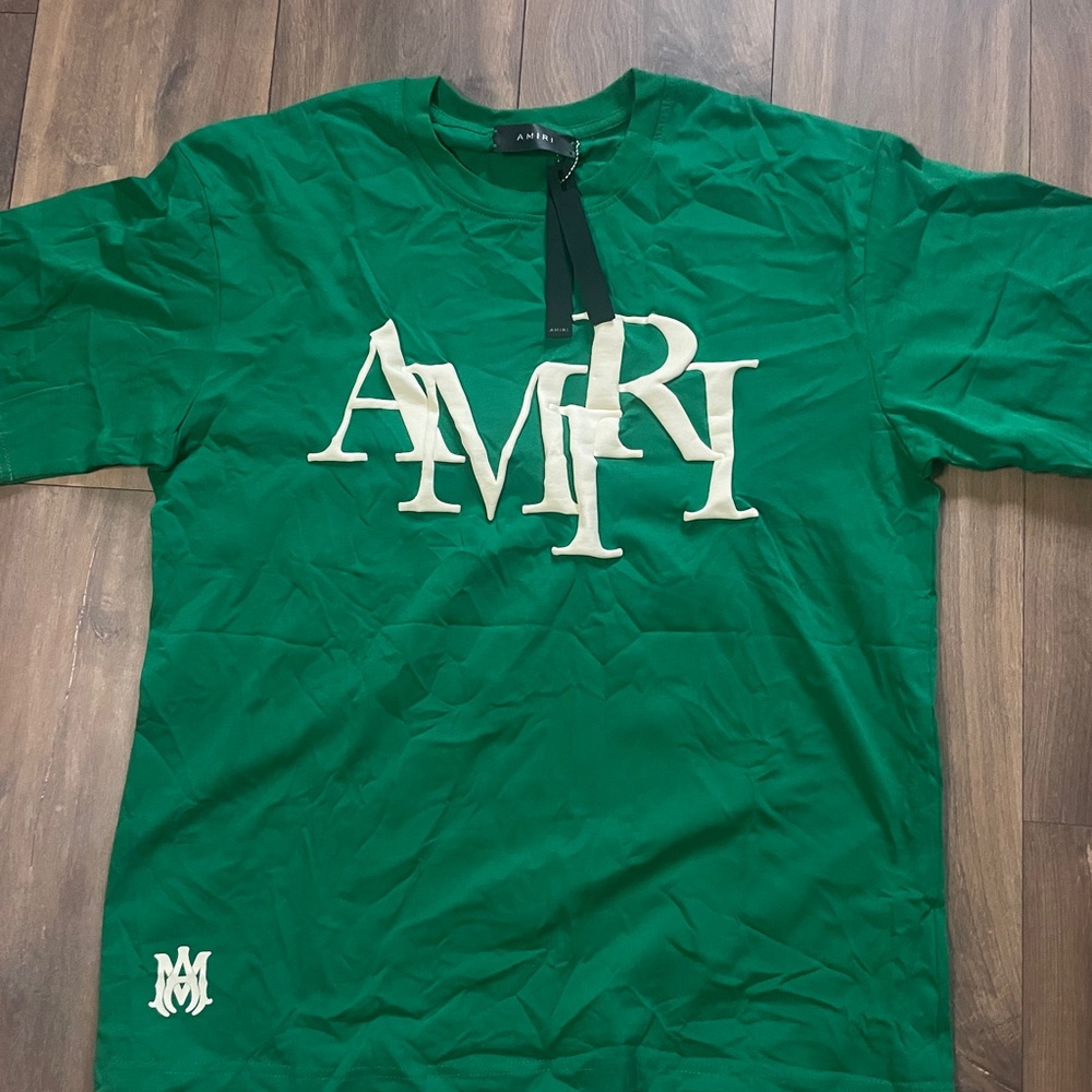 AMIRI Green Short Sleeve Tee Vibrant Cotton Crew Neck
